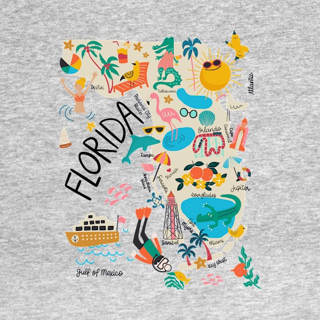 Florida whimsical Map//custom map design and pattern by Bridgett3602